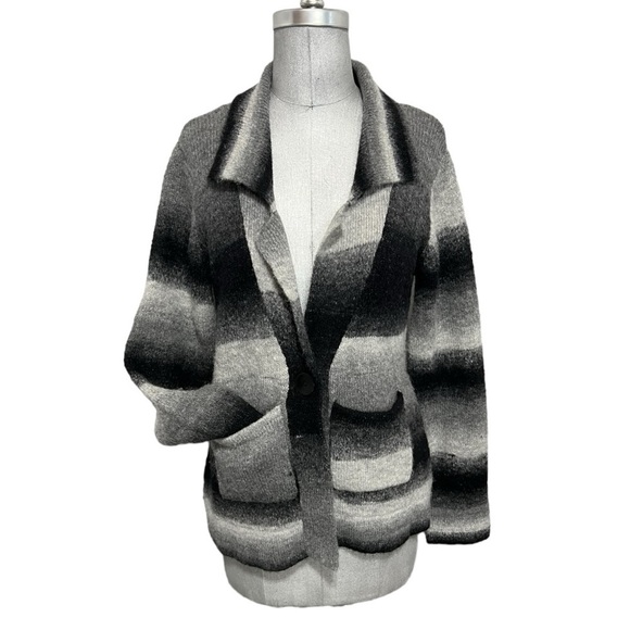 My Tribe Black & Gray Striped Long Sleeve Wool Blend Cardigan Size M - Picture 1 of 8